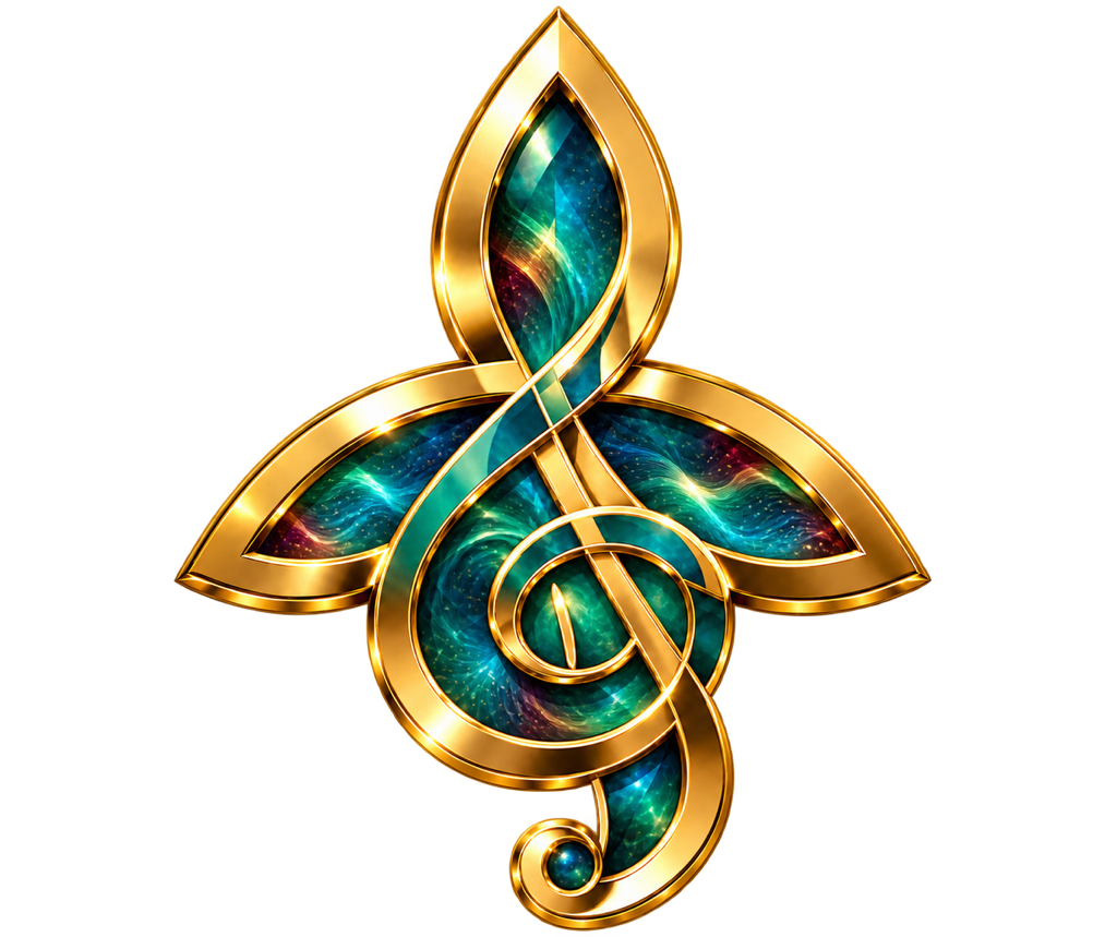 Dream Music Trinity gold and teal sacred geometry logo